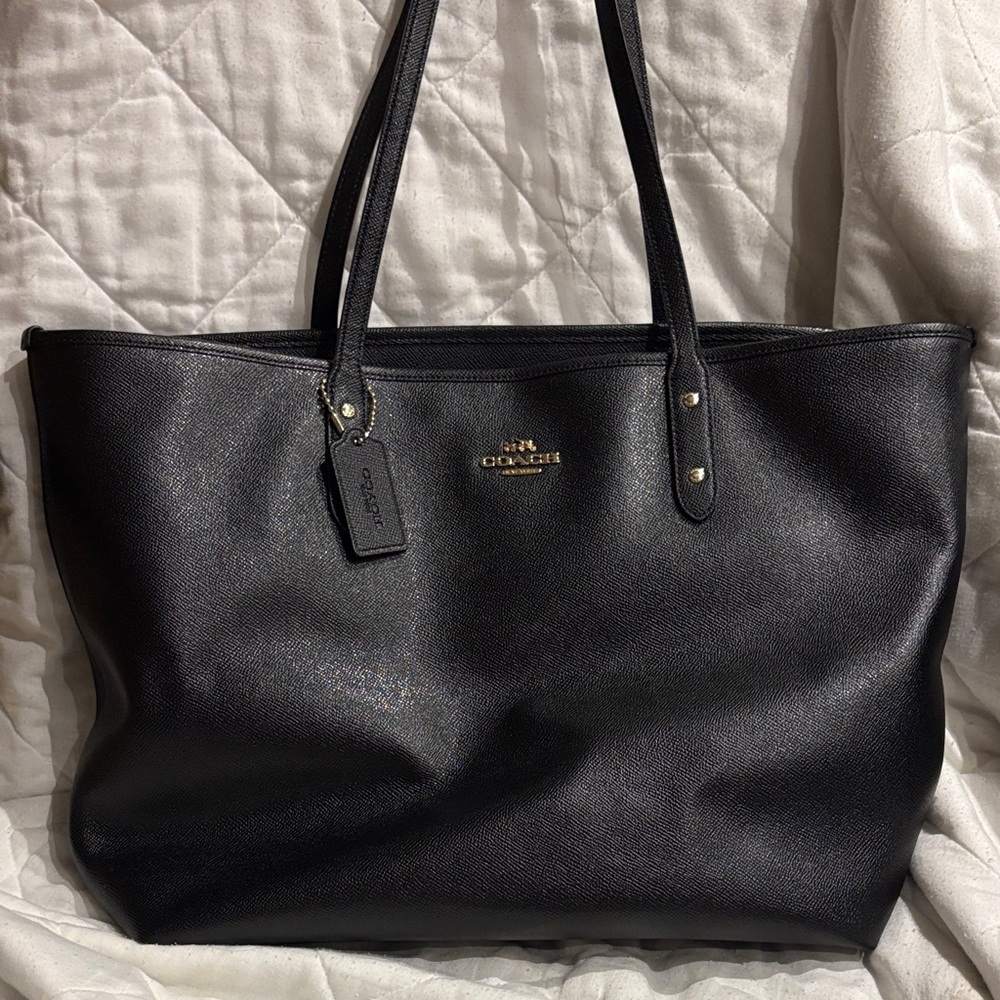 Coach Black and Gold Pebbled Leather Tote